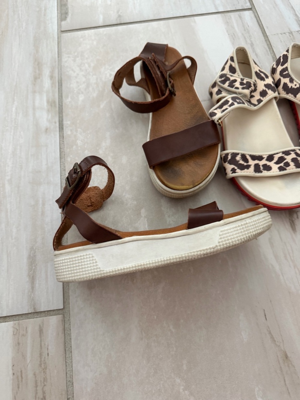 MIA Brown Ankle-Strap Sandals & Cream crew cuts Leopard Print Velcro Sandals - Picture 2 of 3